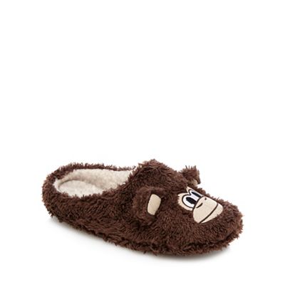 Mantaray Dark brown monkey embroidered mule slippers